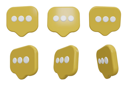 Golden 3D chat message bubbles with ellipsis loading dots