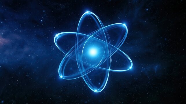 Science concept with blue atomic structure in dark background