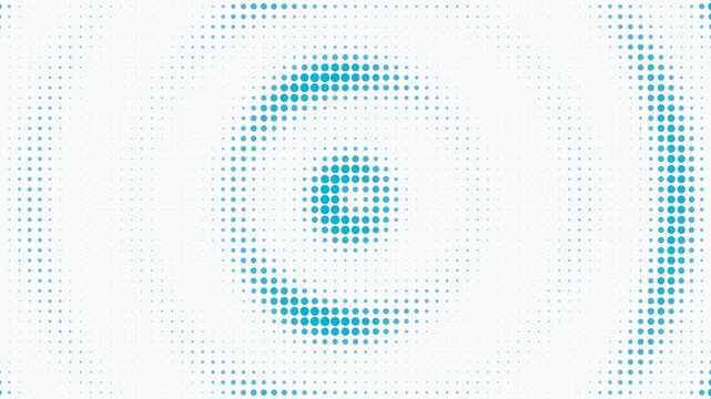 Seamless loop of a clean clinical bio-tech matrix array. Cyan medical dots pulse in a radial and linear scanning wave on a white background for science, health, and laboratory visuals.
