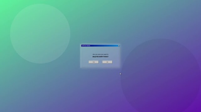 Mouse cursor clicks delete everything button on retro popup window
