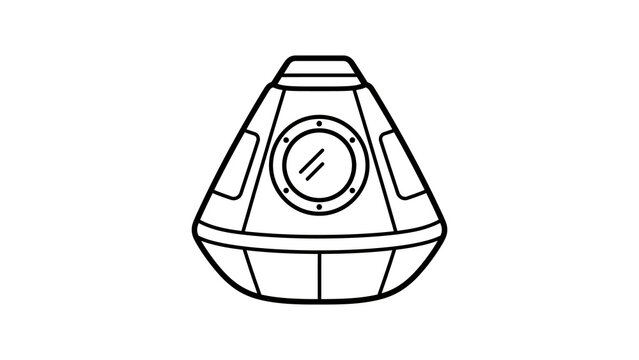 Space capsule spacecraft pod module icon in thin black line style.
