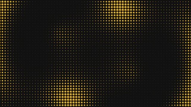 Seamless loop of an elegant topographical gold dot matrix with dual intersecting sonar waves and liquid interference pattern on a dark background