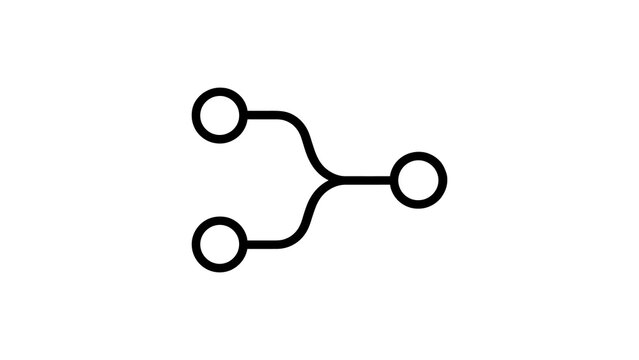 Merge branch pathway connection icon outline style on transparent grid.