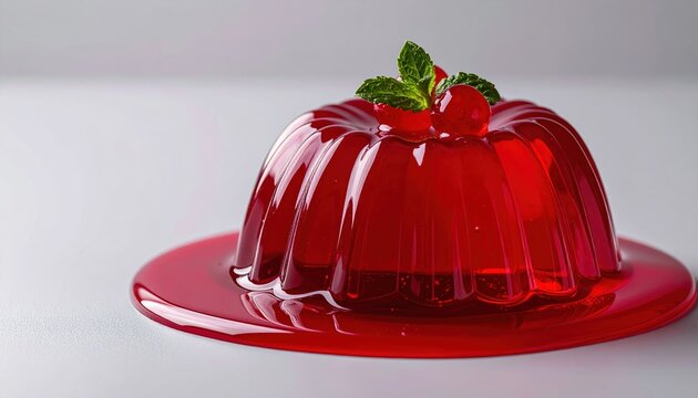 Glossy red gelatin dessert mold isolated on light gray