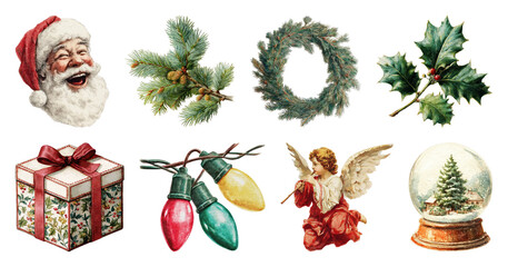 Fototapeta premium PNG Vintage Christmas holiday decoration elements, element set on transparent background