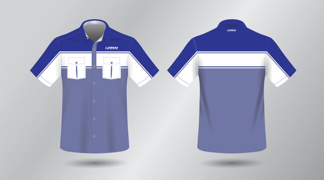 background blue short sleeve work shirt for engineering mechanic motor sport and technician