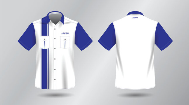 background blue short sleeve work shirt for engineering mechanic motor sport and technician
