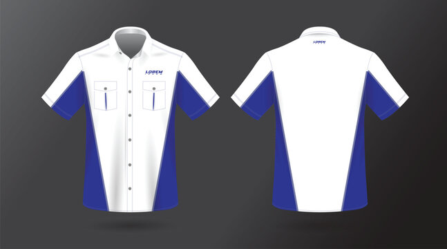 background blue short sleeve work shirt for engineering mechanic motor sport and technician