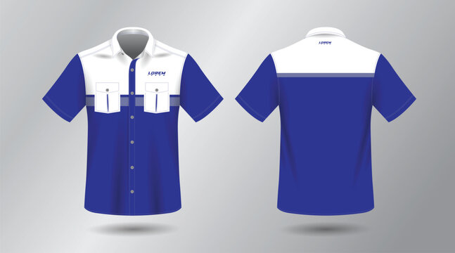 background blue short sleeve work shirt for engineering mechanic motor sport and technician