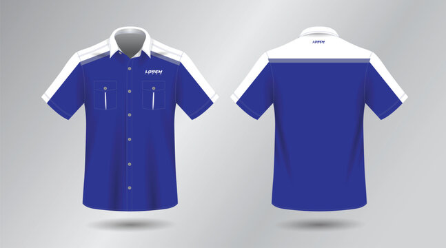 background blue short sleeve work shirt for engineering mechanic motor sport and technician