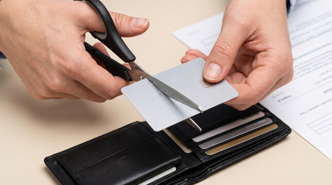 Credit card scissors cut. Finance crisis recession problem. bankruptcy bankrupt destroy loss, debt loan pay spending poverty