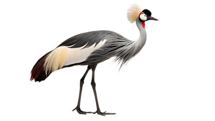 Fototapeta premium Grey crowned crane bird standing isolated on a transparent background