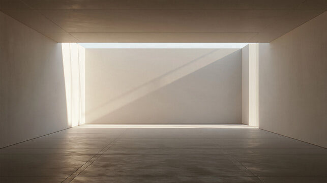 Minimalist Modern Concrete Room with Sunlight and Shadow