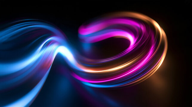 Abstract Glowing Neon Light Wave on Dark Background