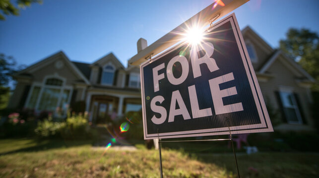 For Sale Sign in Front of Suburban Family House