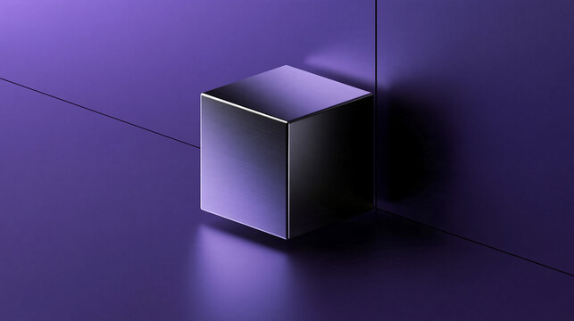 Metallic Purple Cube in Minimalist Abstract Studio Setting