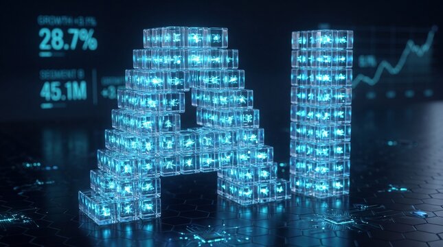 Glowing AI Letters with Financial Data and Growth Charts