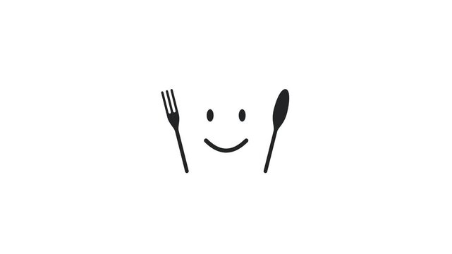 Minimalist restaurant icons with fork knife and smiley faces