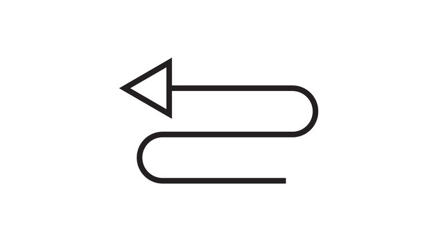 S shape arrow icon pointing left with winding path representing reverse direction process.