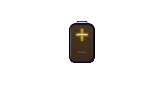 Modern battery icon with glowing plus and minus symbols, power source illustration