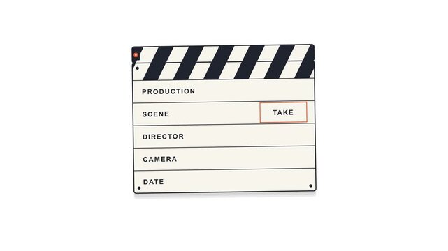 Classic movie clapperboard isolated on white background, film production concept