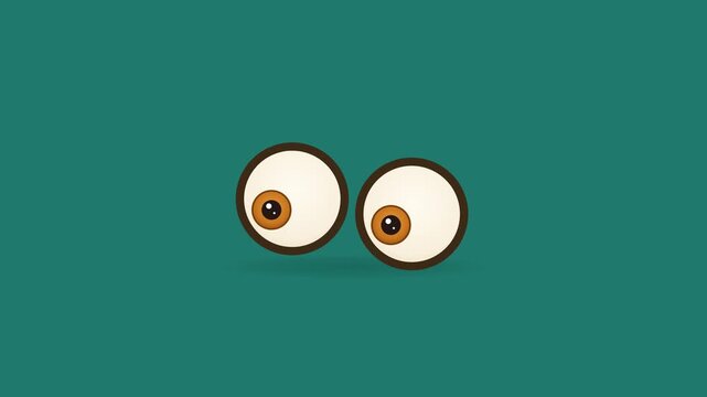 Stylized cartoon eyeballs looking around with curious expression on teal background