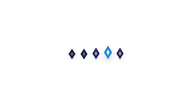 A line of five dark blue diamond shapes on a white background.
