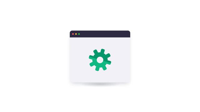 Digital gear icon in a browser window represents settings and configuration