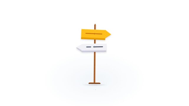 Directional signs indicating different paths against a clean background