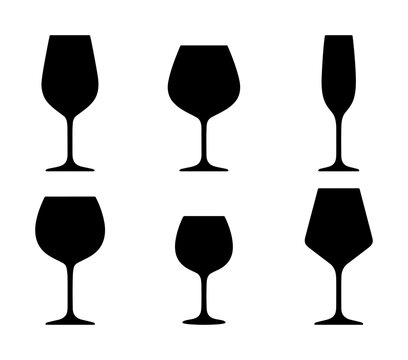 Assorted drinkware silhouettes set with wine glasses and champagne flute for bars