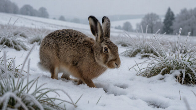 Die Wintervariante ist saisonal deutlich anders und erweitert das Tiermotiv &uuml;ber eine zweite Nutzungssituation. Schnee, Spuren und das nat&uuml;rliche Verhalten des Hasen .