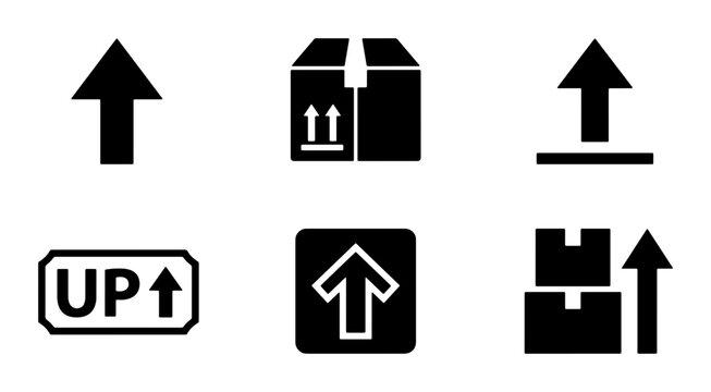 Package and arrow silhouettes set for shipping, logistics and delivery services
