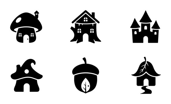 Fairy tale houses silhouettes for logo and print