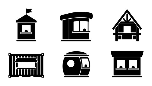 Ticket booth silhouettes set with kiosk, stall, and booth designs for signage and logos