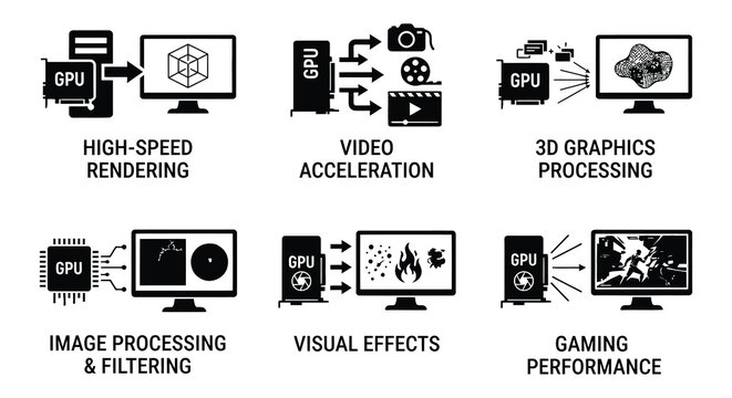 Vector illustration of a computer processor with a polygonal rendering showcasing graphics technology