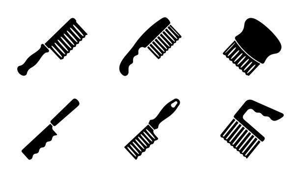 Brush and tool silhouettes set with cleaning and grooming implements for design
