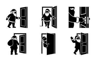 Santa Claus silhouettes set with doors opening and closing, Christmas holiday greetings © Moniya