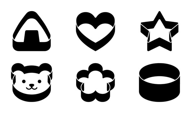 Cookie cutter silhouettes set with onigiri, heart, star, bear and flower shapes