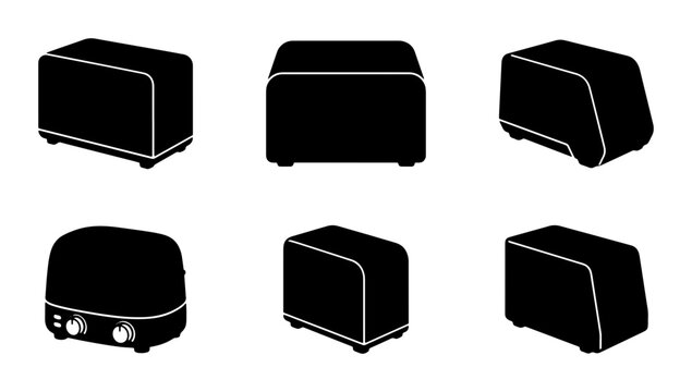 Toaster silhouettes set with different views for kitchen appliance design