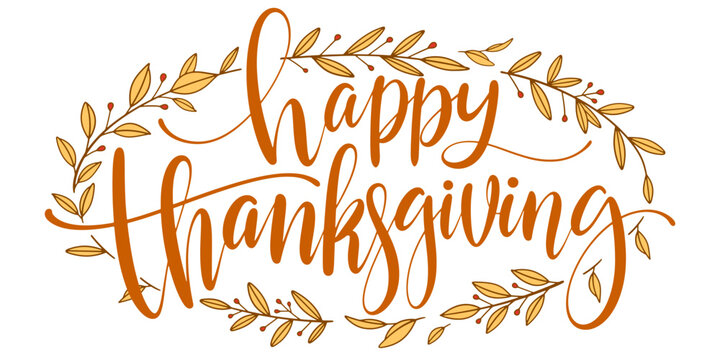 happy thanksgiving lettering calligraphy text brush vector Eps