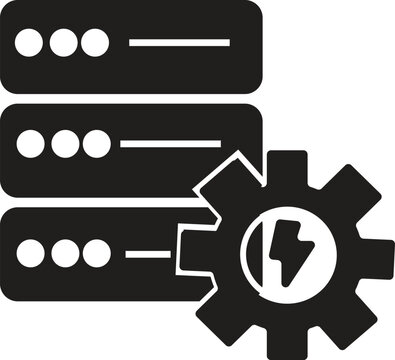 Server rack unit icon with a cogwheel gear and lightning bolt symbol