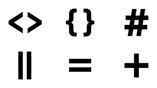 Programming symbols angle bracket brace hash plus equal silhouette