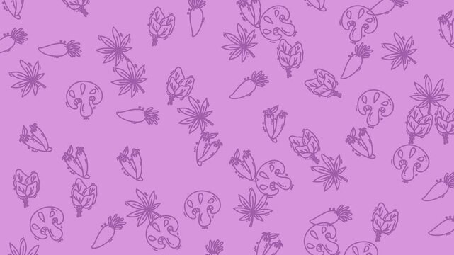Seamless pattern background with cute hand drawn vegetable illustrations in purple.