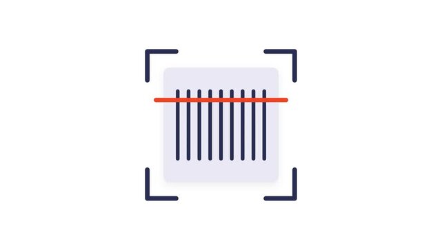 Scanning a barcode with a red laser line, close-up, on a white background.