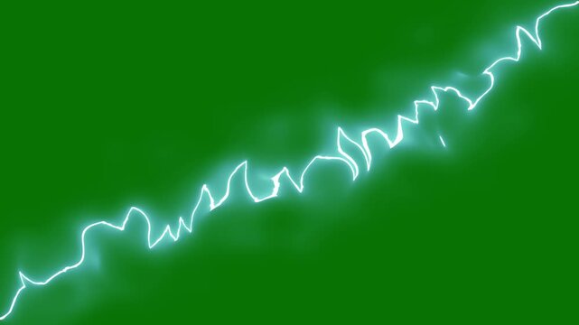 Dynamic animated electric lightning bolt overlay transition with thunderbolt strike discharges, electric strike isolated on green screen background with powerful thunder glow. 4k video