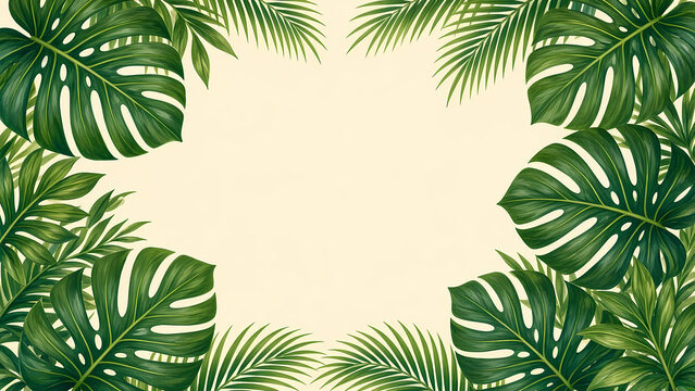 Tropical Monstera Leaf Border Frame
