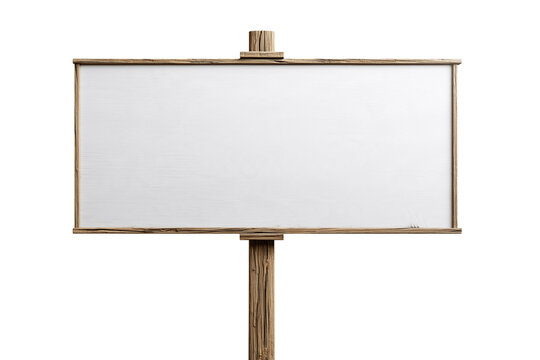 Blank wooden sign post for custom messaging with blank signboard isolated on white background, Clipping Path, png