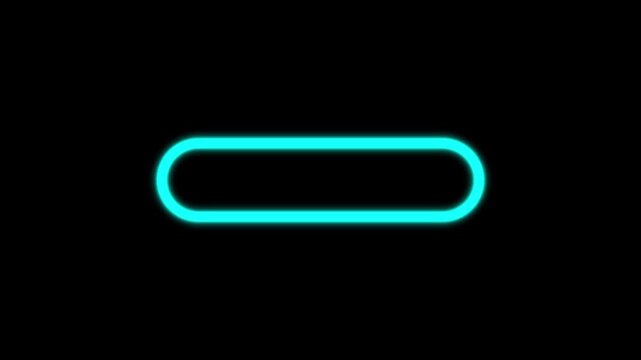 Luminous cyan neon rounded rectangular outline isolated on a dark black background. Modern futuristic glowing capsule shape suitable for technological designs and motion graphics.