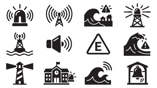Emergency Alert and Disaster Warning Icons Set