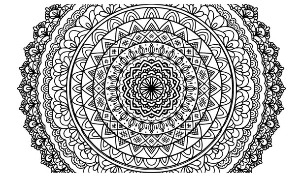 Intricate circular mandala coloring page with detailed geometric floral patterns and ornamental decorative elements